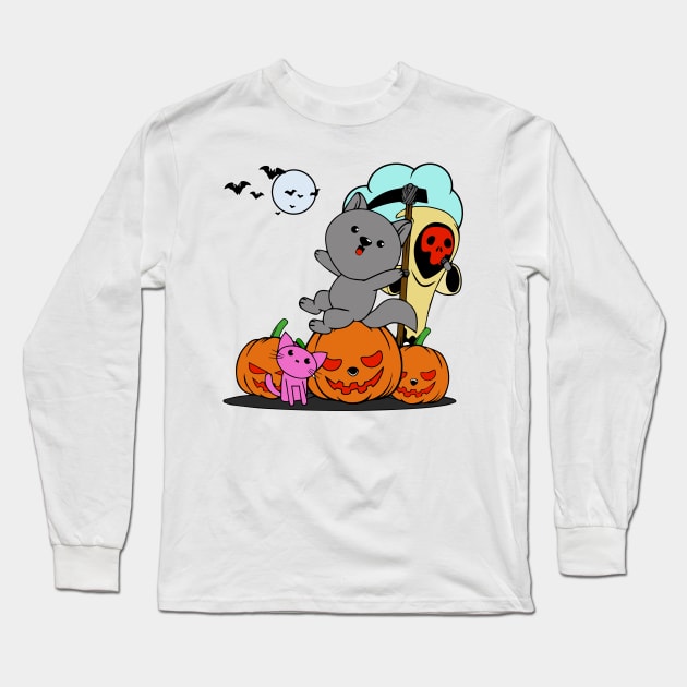 Halloween pumpkins with bats and squirrel Long Sleeve T-Shirt by Right-Fit27